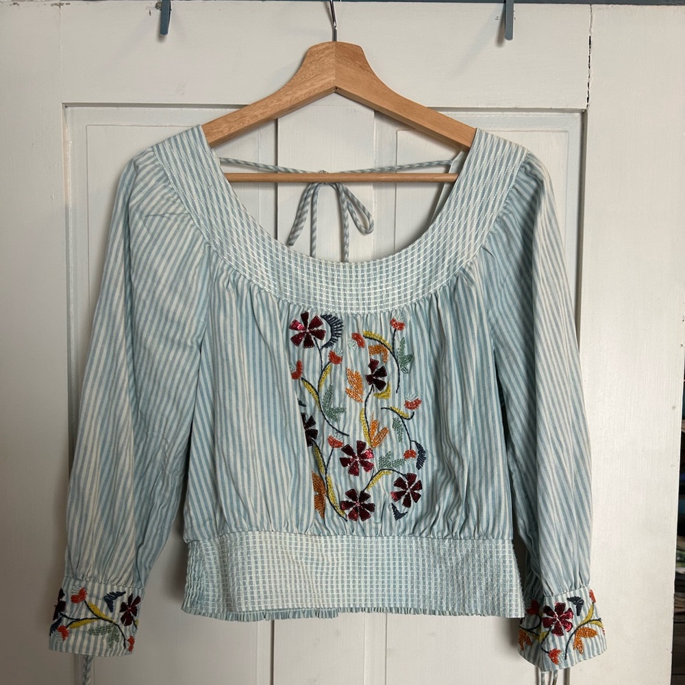 Anthropologie striped embellished blouses size small